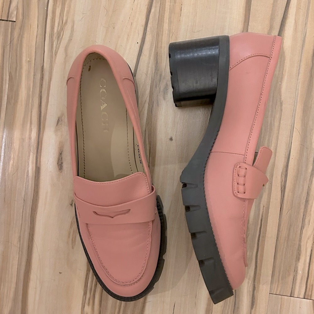 Candy pink Coach leather loafers